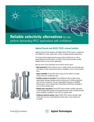 Agilent Pursuit HPLC Columns Product Brochure - cover page