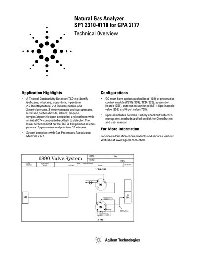 Agilent SP1 Natural Gas Analyzer for GPA 2177 Manual - cover page