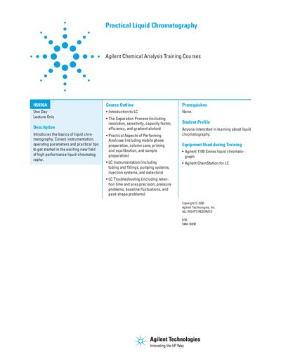 Agilent H5930A Practical Liquid Chromatography Handbook - cover page