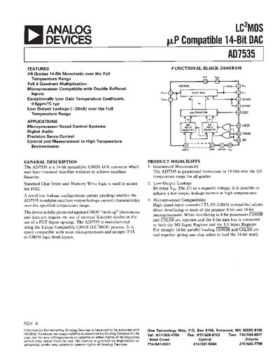 Analog Devices AD7535 Product Handbook - cover page