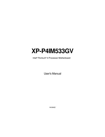 Axper XP-P4IM533GV Intel Pentium 4 Motherboard User Manual - cover page