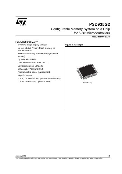 STMicroelectronics PSD935G2 Configurable Memory System Chip Datasheet - cover page