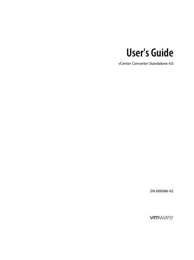 VMware vCenter Converter Standalone 4.0 User's Guide - cover page