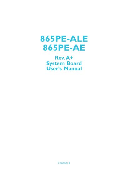 865PE-ALE 865PE-AE Rev. A+ System Board User Manual