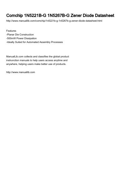 Comchip 1N5221B-G 1N5267B-G Zener Diode Datasheet - cover page