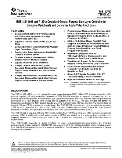 TEXAS INSTRUMENTS TSB12LV32 TSB12LV32I handbook - cover page