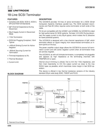 UNITRODE UCC5618 SCSI Terminator Data Sheet - cover page