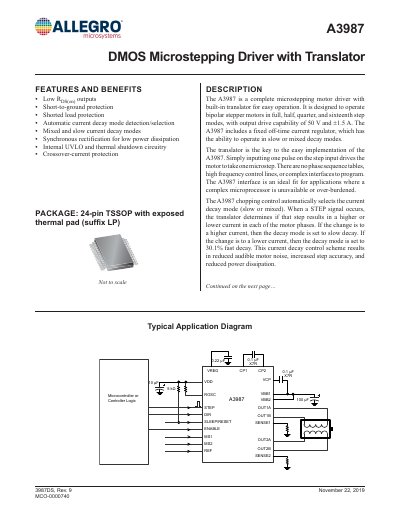 Allegro A3987 DMOS Microstepping Driver Datasheet - cover page