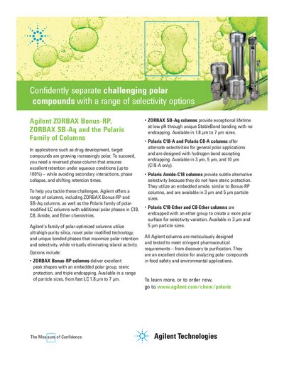 Agilent ZORBAX Bonus-RP/SB-Aq/Polaris LC Columns Product Leaflet - cover page