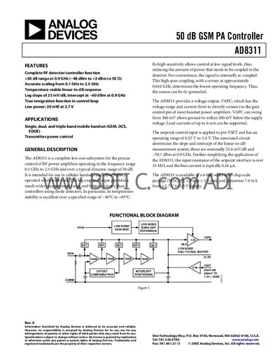 Analog Devices AD8311 Datasheet - cover page