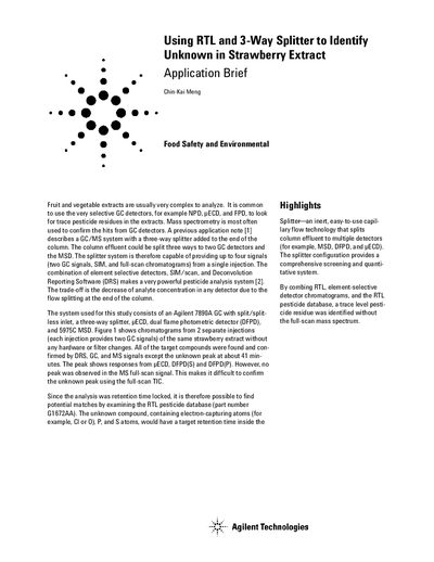 Using RTL and 3-Way Splitter to Identify Unknowns in Strawberry Extract Application Note - cover page