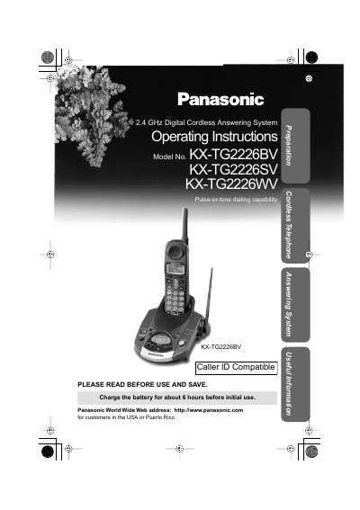 Panasonic KX-TG2226BV KX-TG2226SV KX-TG2226WV Manual