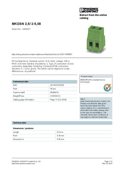 Phoenix Contact MKDSN 2,5/2-5,08 Handbook - cover page