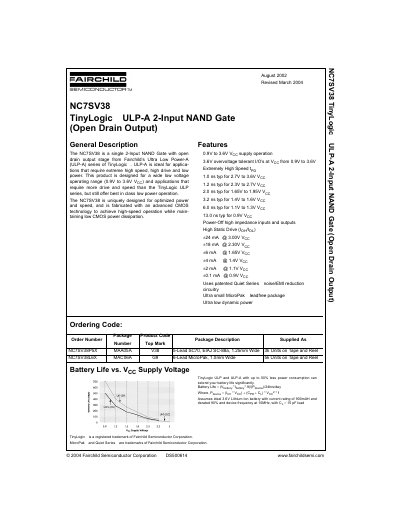 Fairchild NC7SV38 TinyLogic ULP-A 2-Input NAND Gate Datasheet - cover page