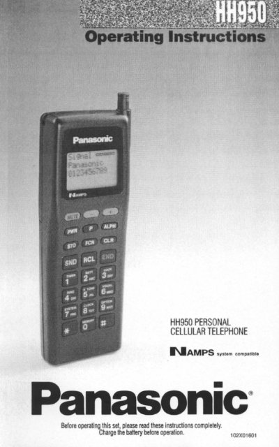 Panasonic HH950 Personal Cellular Telephone Operating Instructions - cover page