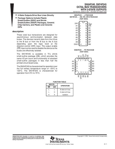 TEXAS INSTRUMENTS SN54F245 SN74F245 OCTAL BUS TRANSCEIVERS WITH 3-STATE OUTPUTS handbook - cover page