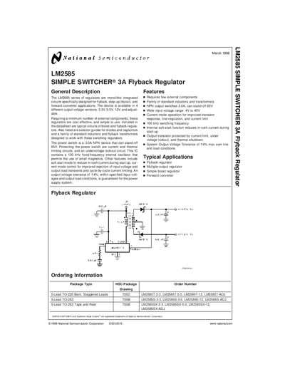 National Semiconductor LM2585 Simple Switcher 3A Flyback Regulator Datasheet - cover page