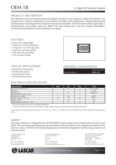 Lascar OEM 1B Voltmeter Module User Manual - cover page