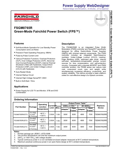 Fairchild FSGM0765R Power Switch Datasheet - cover page