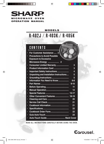 SHARP R402J R403K R405KL Operation Manual