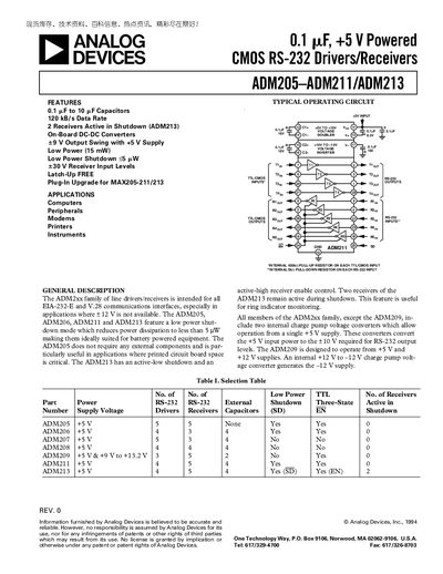 Analog Devices ADM205/ADM211/ADM213 Handbook - cover page