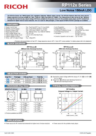 Ricoh RP112x Series Low Noise 150mA LDO Datasheet - cover page