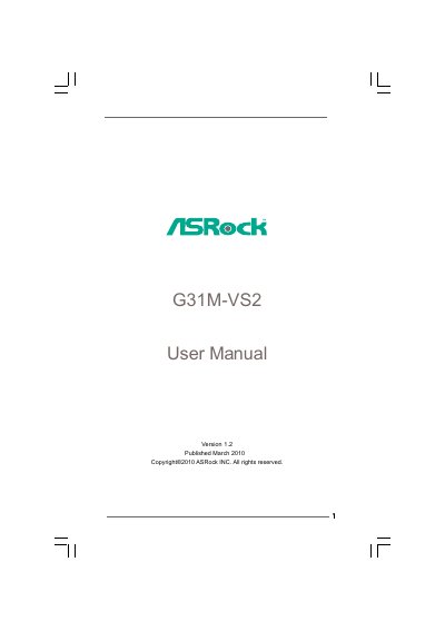 ASRock G31M-VS2 Motherboard User Manual - cover page