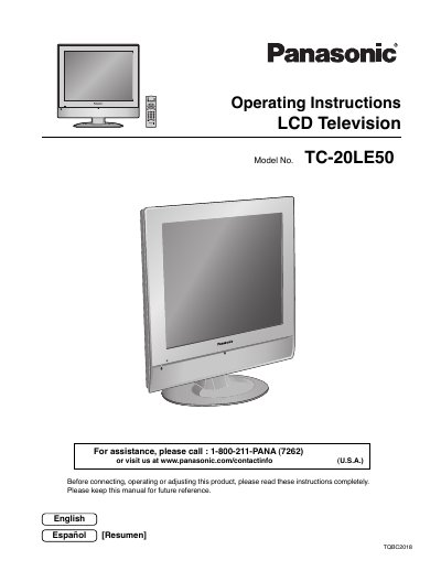 Panasonic TC-20LE50 LCD Television Operating Instructions - cover page
