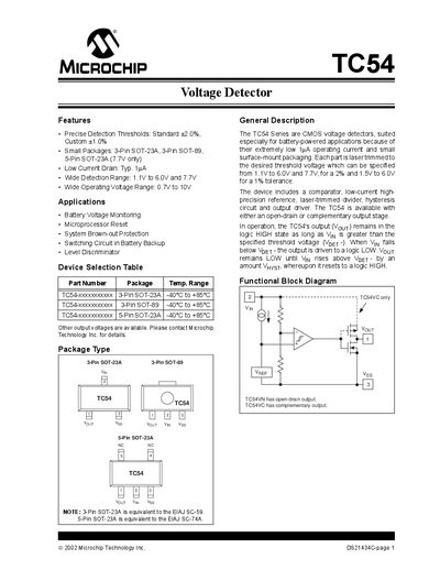 Microchip TC54 Voltage Detector Handbook - cover page