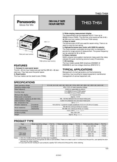 Panasonic TH63-TH64 Hour Meter User Manual - cover page