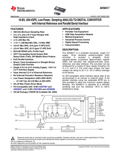 Texas Instruments ADS8517 Datasheet - cover page