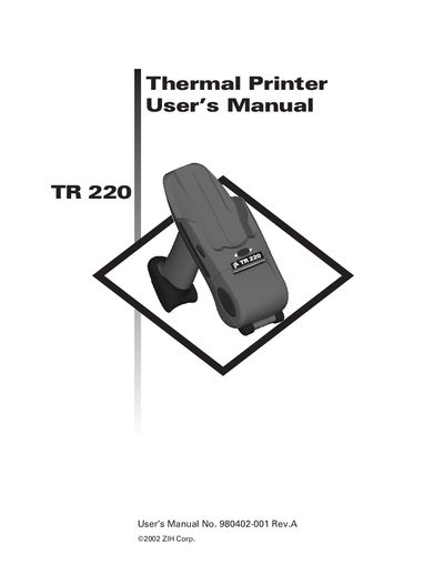Zebra TR 220 Thermal Printer User Manual - cover page