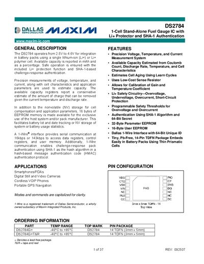Maxim DS2784 Datasheet - cover page