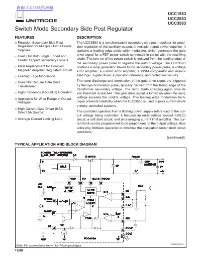 Unitrode UCC1583/UCC2583/UCC3583 Switch Mode Secondary Side Post Regulator Datasheet