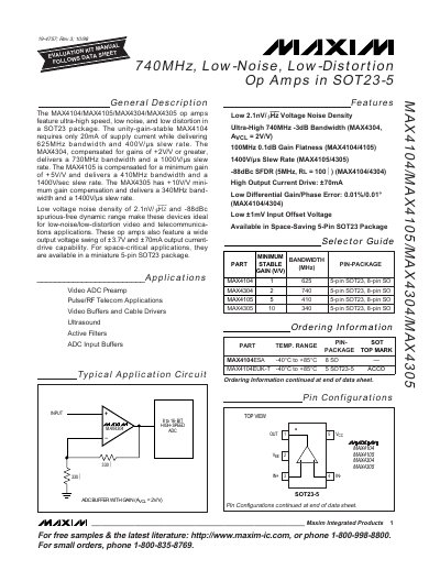 Maxim MAX4104/MAX4105/MAX4304/MAX4305 Op Amp Datasheet - cover page