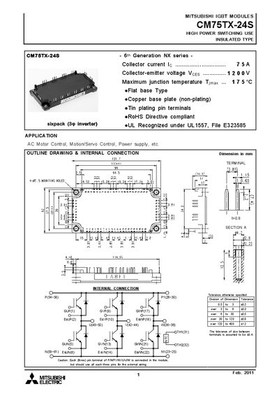 Mitsubishi Electric CM75TX-24S IGBT Module Datasheet - cover page