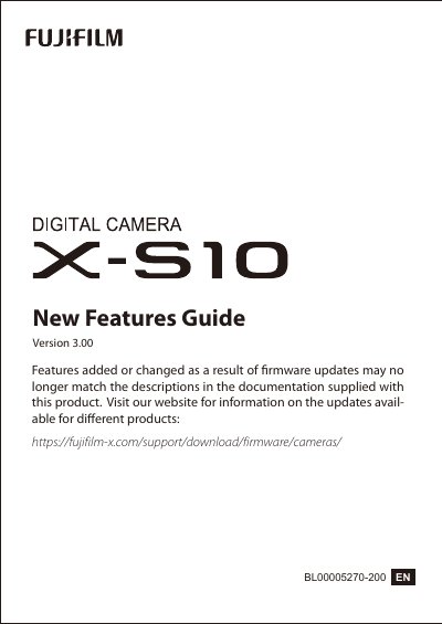 Fujifilm X-S10 Firmware Version 3.00 New Features Guide - cover page