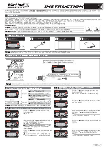 Koso Mini LCD Thermometer User Manual