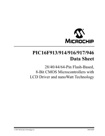 Microchip PIC16F913/914/916/917/946 Datasheet - cover page
