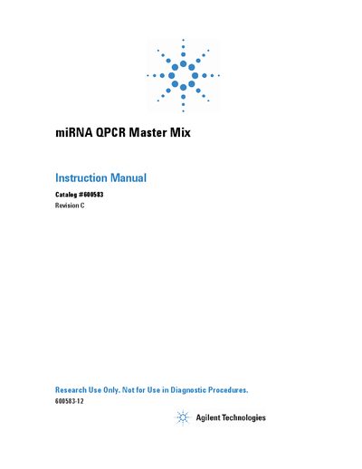 Agilent miRNA QPCR Master Mix Instruction Manual Catalog #600583 - cover page