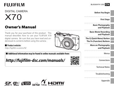Fujifilm X70 Digital Camera Owner's Manual - cover page