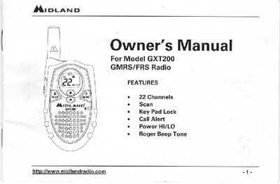 Midland GXT200 GMRS/FRS Radio Owner's Manual - cover page