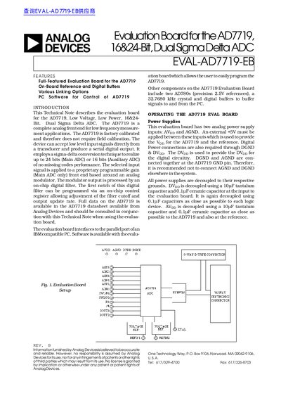 ANALOG DEVICES EVAL-AD7719-EB Evaluation Board for the AD7719 16 24-Bit Dual Sigma Delta ADC handbook