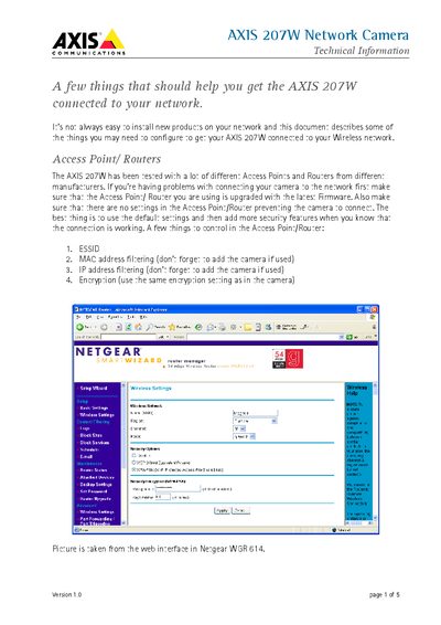 AXIS 207W Network Camera Wireless Setup Guide - cover page