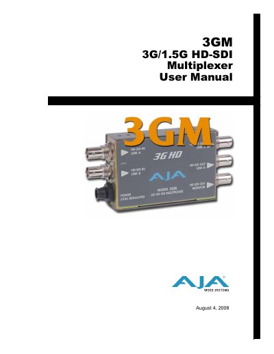 AJA 3GM 3G/1.5G HD-SDI Multiplexer User Manual - cover page
