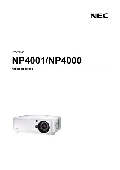 NEC NP4001/NP4000 Projector User Manual - cover page
