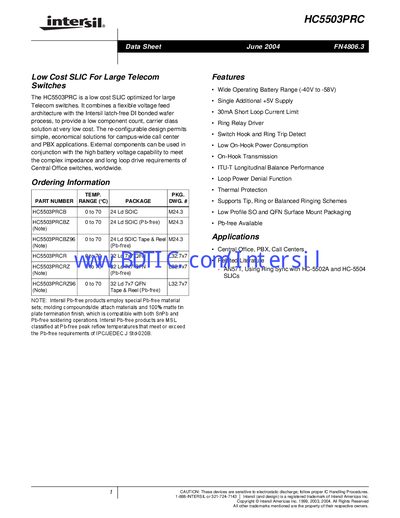 Intersil HC5503PRC Datasheet - cover page
