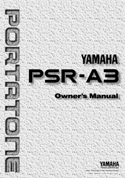 Yamaha PSR-A3 Keyboard User Manual - cover page
