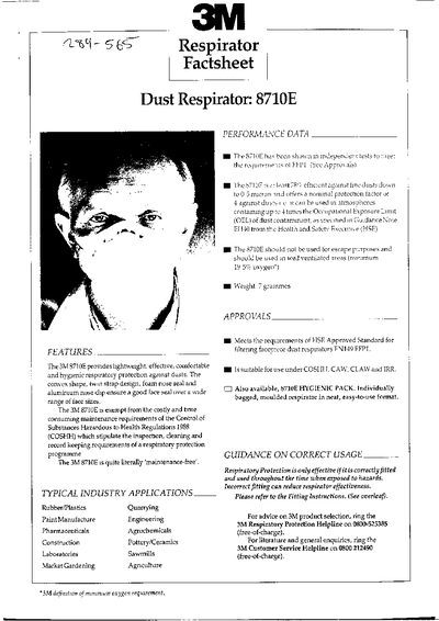 3M 8710E Dust Respirator Product Leaflet - cover page