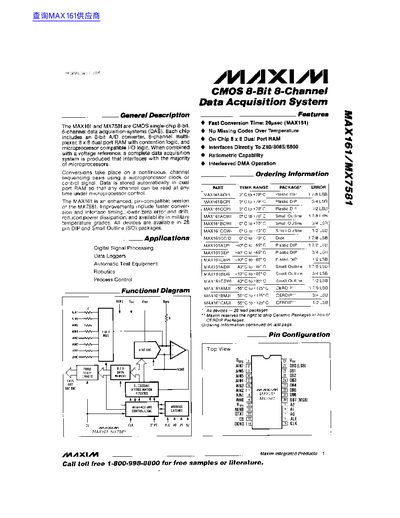 Maxim MAX161/MX7581 CMOS 8-Bit Data Acquisition System Datasheet